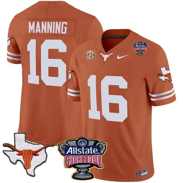 Arch Manning Jersey #16 Texas Longhorns SEC College Football Orange Stitched