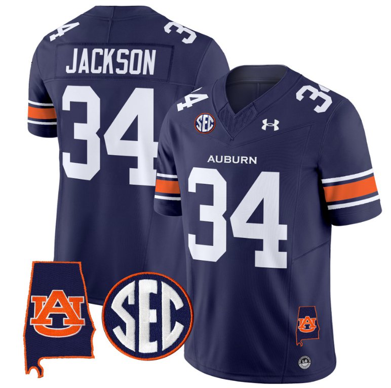Bo Jackson Jersey #34 Auburn Tigers SEC Patch Vapor Limited College Football Stitched Navy