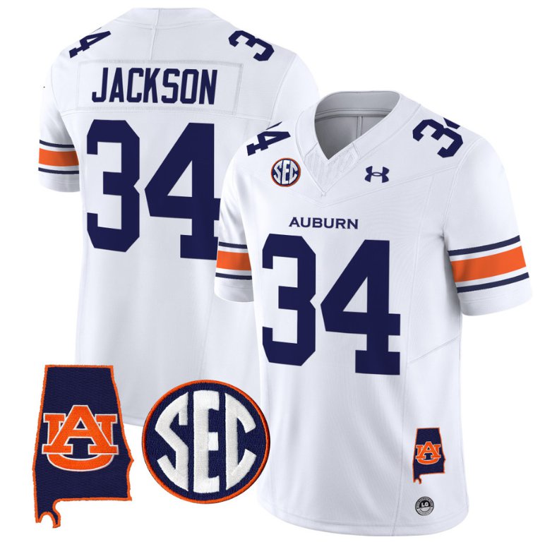 Bo Jackson Jersey #34 Auburn Tigers SEC Patch Vapor Limited College Football Stitched White