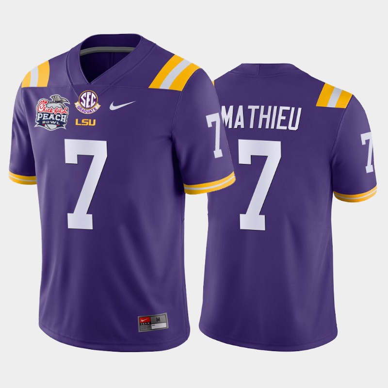 College LSU Tigers Tyrann Mathieu Purple -20 Away Peach Bowl Champions Jersey