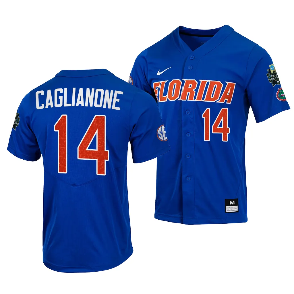 College World Series Jac Caglianone Florida Gators Royal Jersey Men #14
