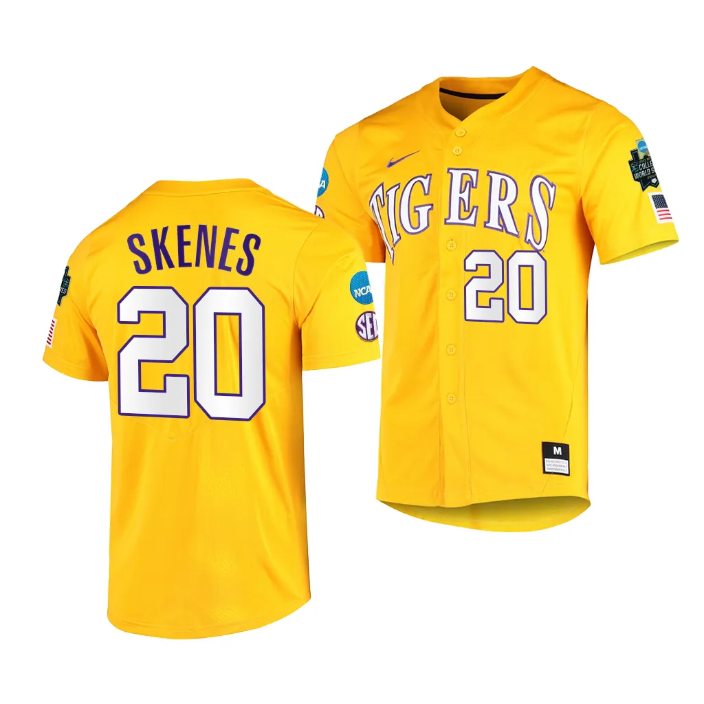 College World Series Paul Skenes LSU Tigers Gold Jersey Men #20
