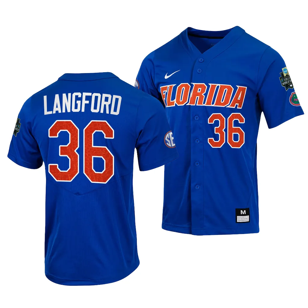 College World Series Wyatt Langford Florida Gators Royal Jersey Men #36
