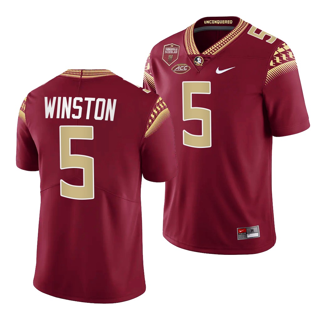 Jameis Winston Florida State Seminoles #5 Garnet Jersey Seminole Scholar patch Limited Uniform