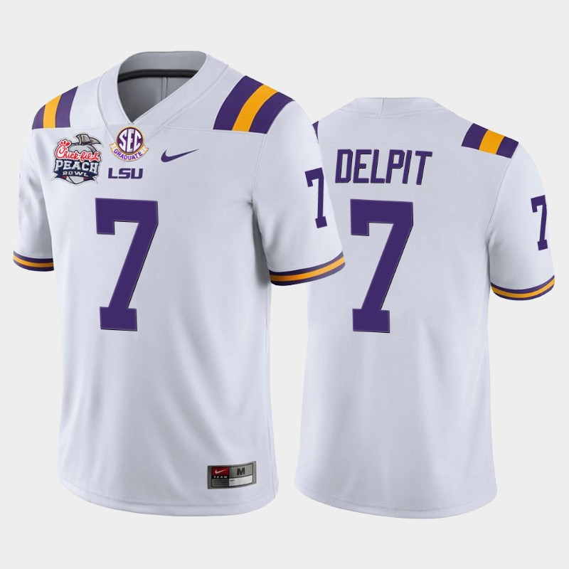 LSU Tigers Grant Delpit White -20 Home Peach Bowl Champions Jersey College