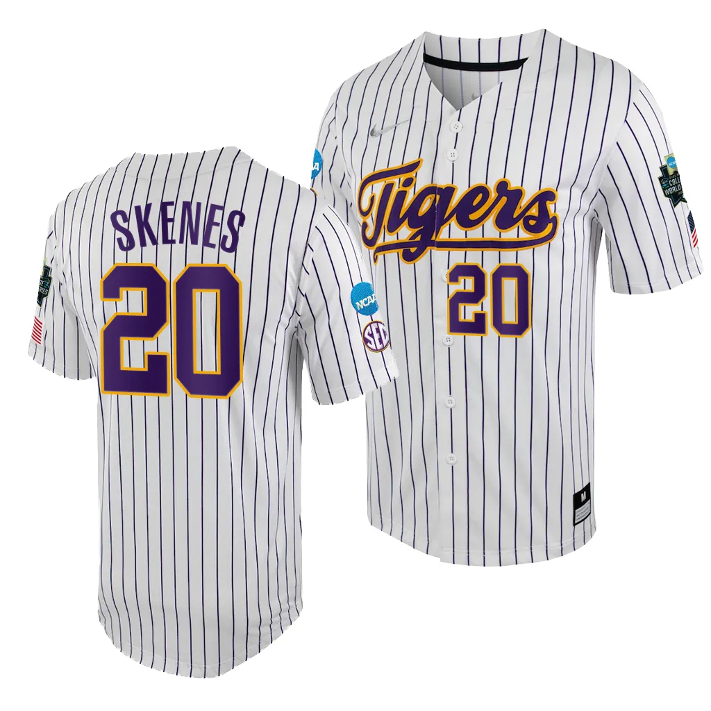 LSU Tigers Paul Skenes College World Series White Purple #20 Jersey