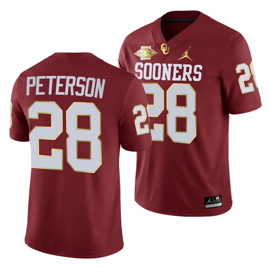 Oklahoma Sooners 28 Adrian Peterson Crimson Red River Showdown Jersey Men