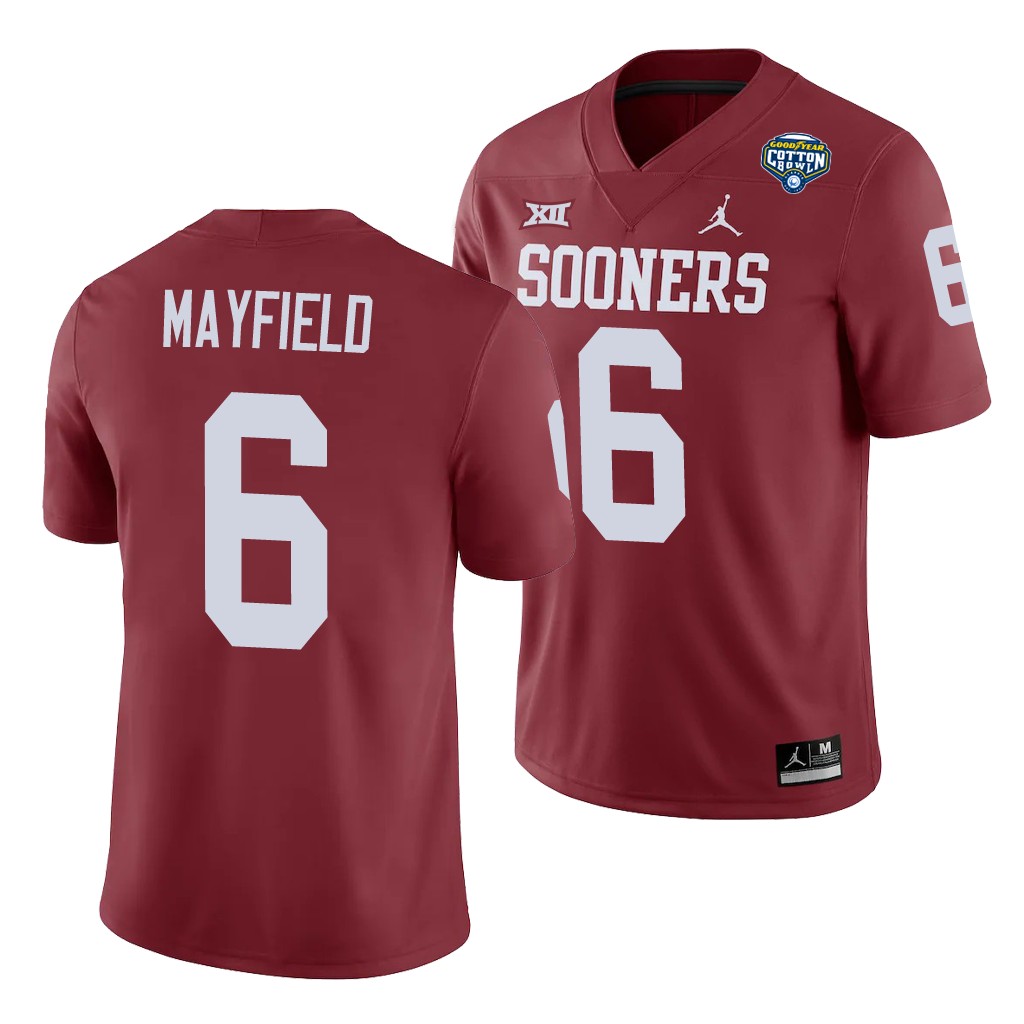 Oklahoma Sooners Baker Mayfield Crimson Cotton Bowl Game Jersey