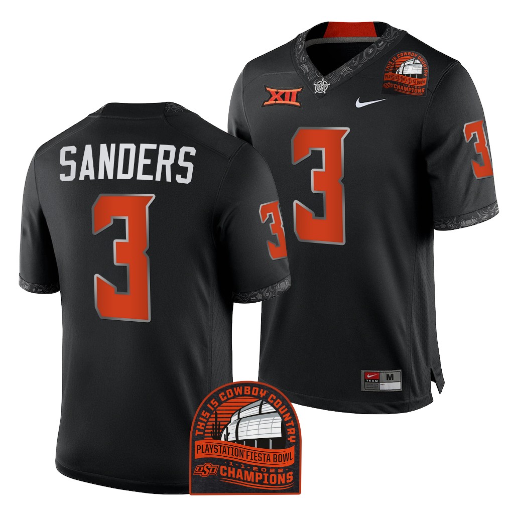 Oklahoma State Cowboys Spencer Sanders Fiesta Bowl Champions Jersey #3 Black CFP Uniform