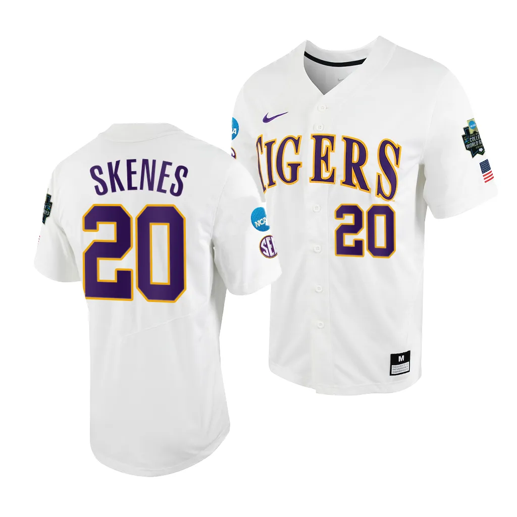 Paul Skenes LSU Tigers #20 White College World Series Jersey