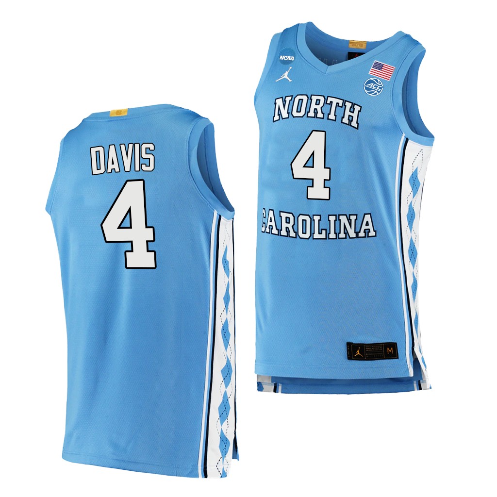 R.J. Davis #4 North Carolina Tar Heels March Madness Blue Jersey Sweet 16