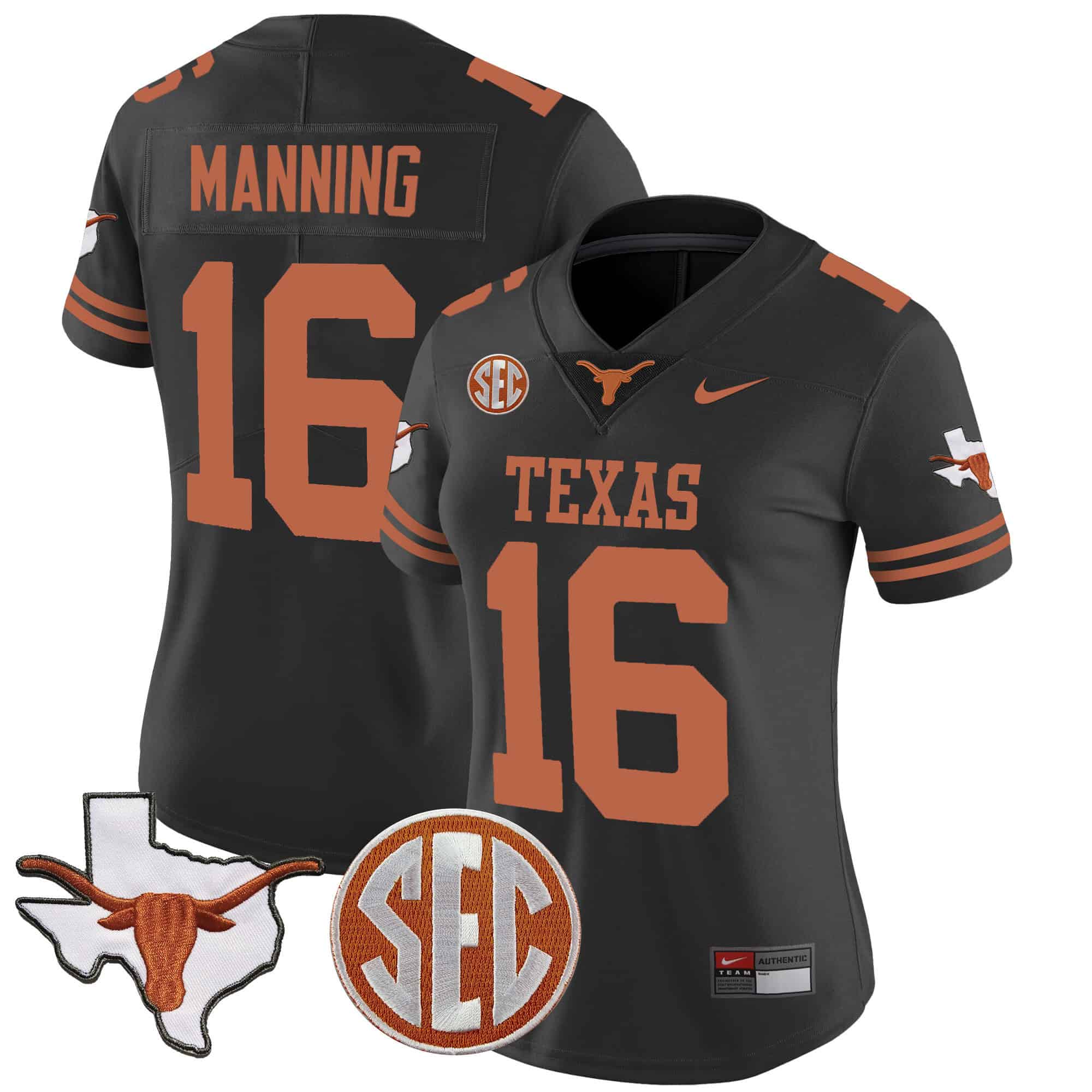 Wo Texas Longhorns State Map & SEC Patch Vapor Jersey V2 - All Stitched #13