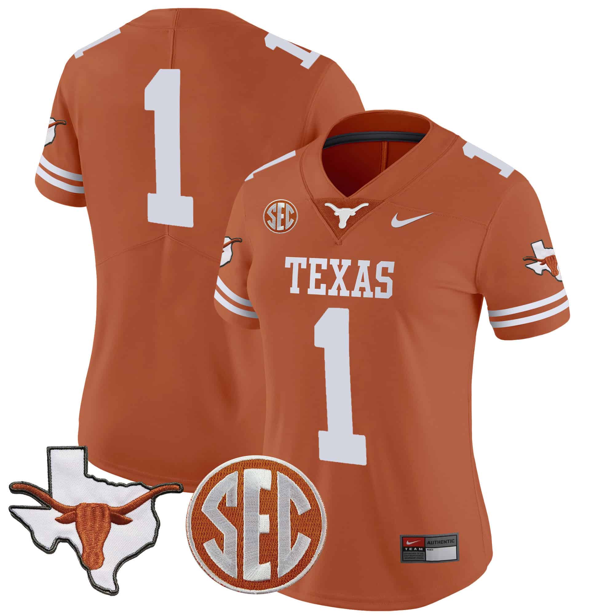 Wo Texas Longhorns State Map & SEC Patch Vapor Jersey V2 - All Stitched #24